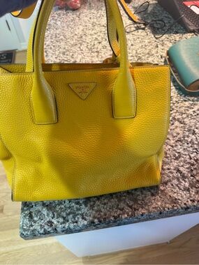 Prada Vitello Daino Yellow Leather  2 way tote